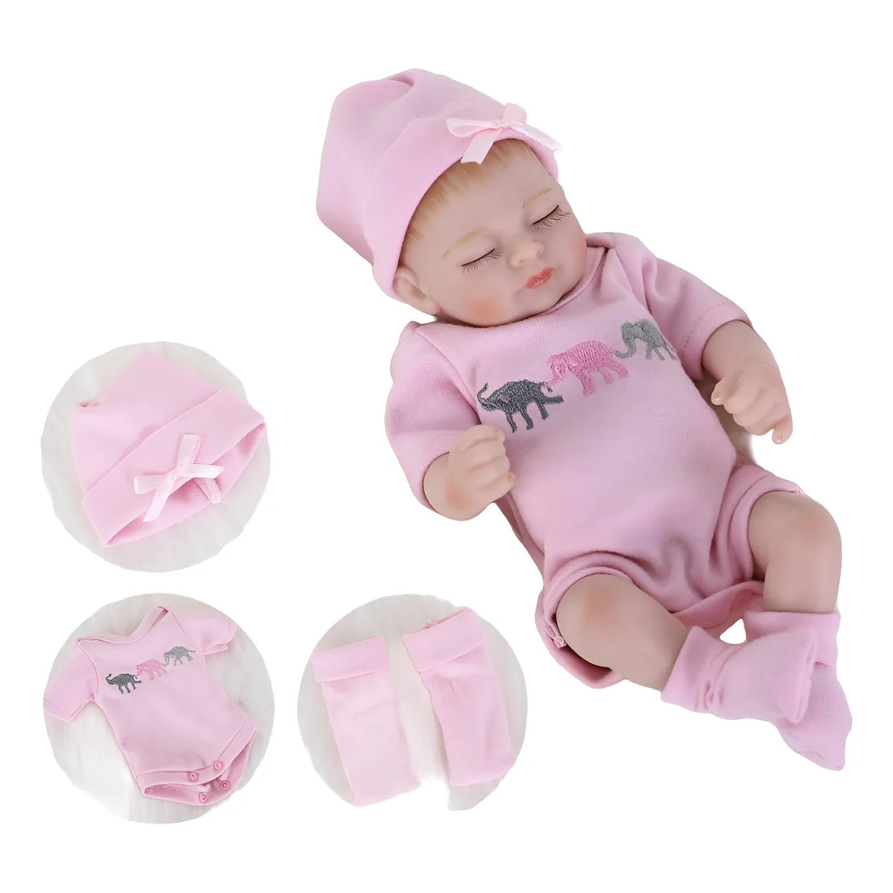 Muñeca Reborn De Silicona Cuerpo Completo – Bebé Niña Ojos Cerrados Con Pelo Implantado – 50 Cm – Realista Y Lavable