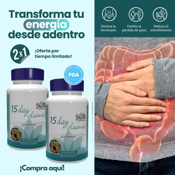 15 Day Cleanse 30 Cápsulas Suplemento Herbal para Limpiar el Colon y Mejorar la Digestión (2 Frascos)