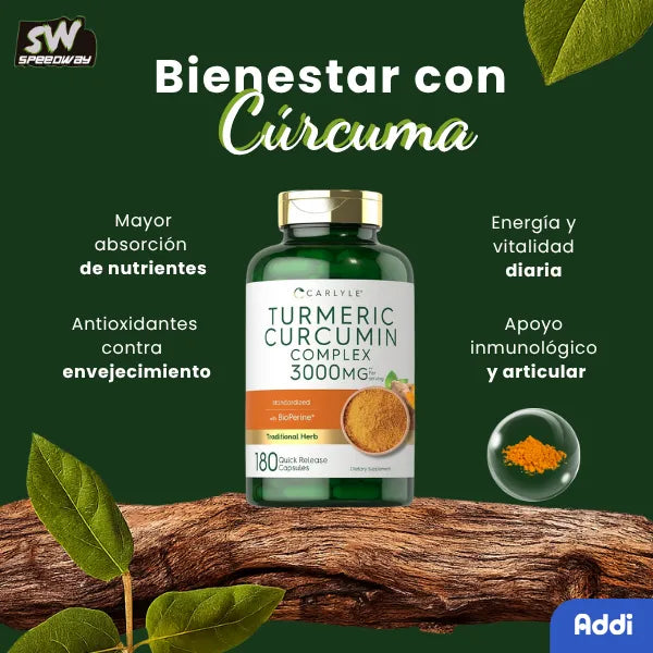 Curcuma Curcumina 3000 Mg Carlyle 180 Capsulas Suplemento Saludable