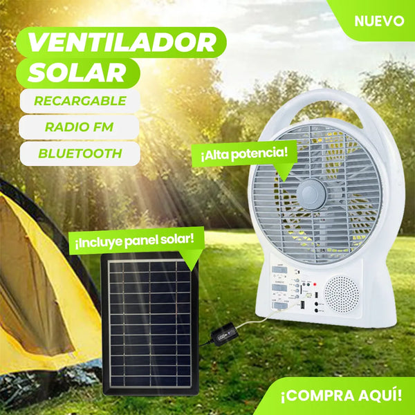 Ventilador Solar Recargable De 8 Pulgadas Con Bocina Bluetooth Y Radio FM