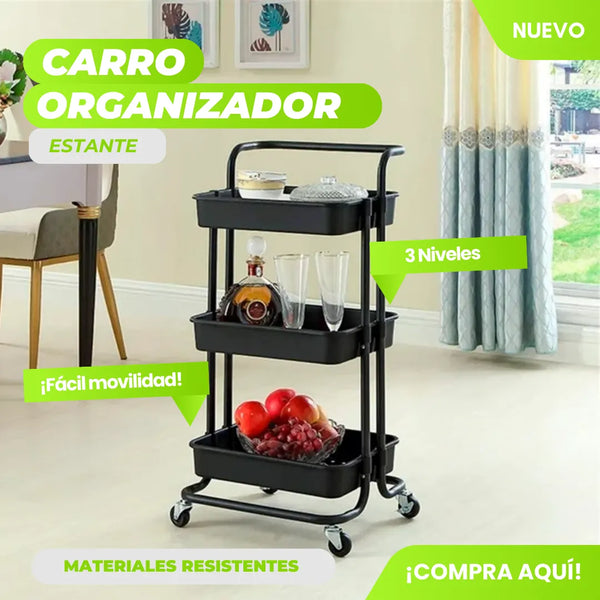 Carro Organizador Mueble Estante De Almacenamiento 3 Niveles Negro