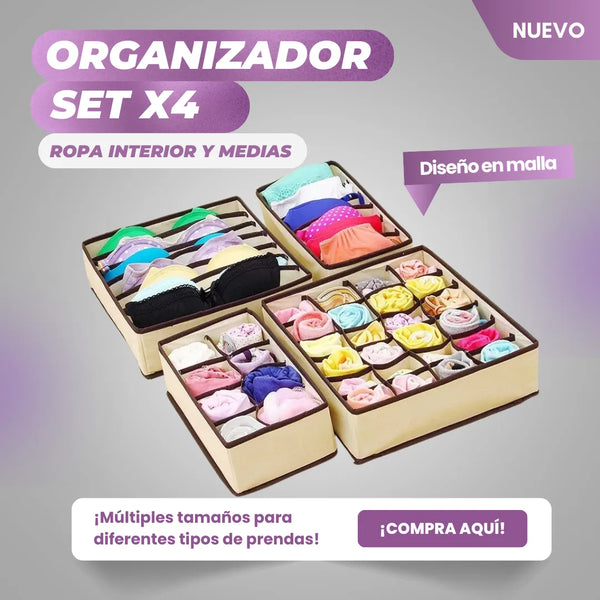 Organizador Ropa Interior Y Medias Set X4 Beige Espacio Y Frescura