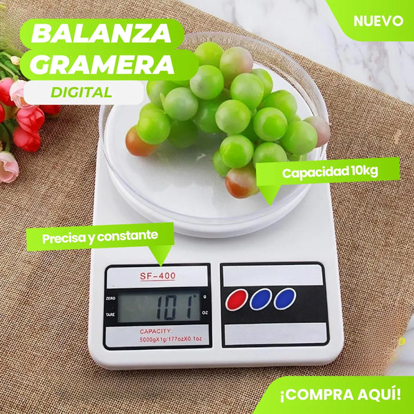 Balanza Gramera De Cocina Digital SF-400 Con Capacidad Hasta 10kg Blanca