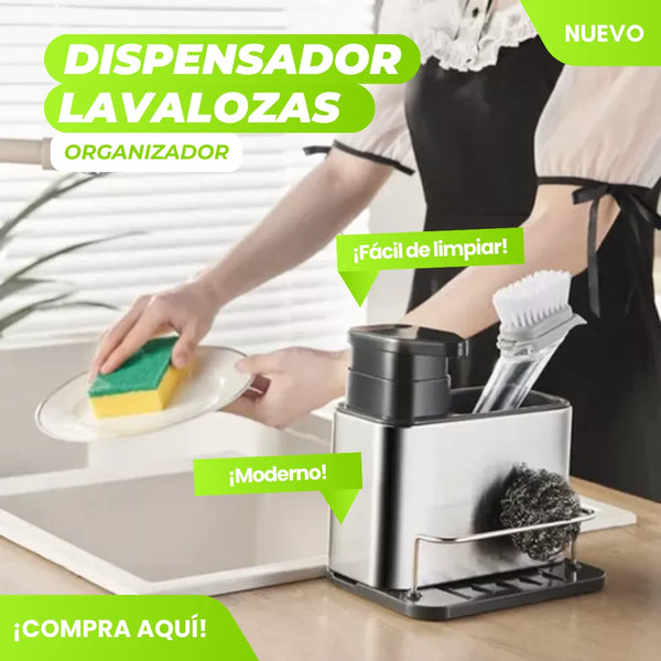 Dispensador De Lavalozas Y Porta Esponja Organizador Plateado Para Cocina