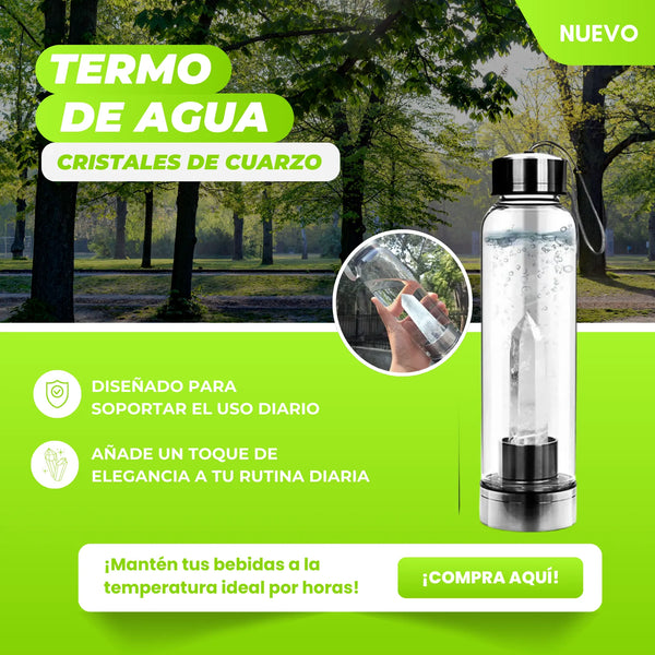 Termo Botella De Agua Con Cristales De Cuarzo Con Estuche Termolar