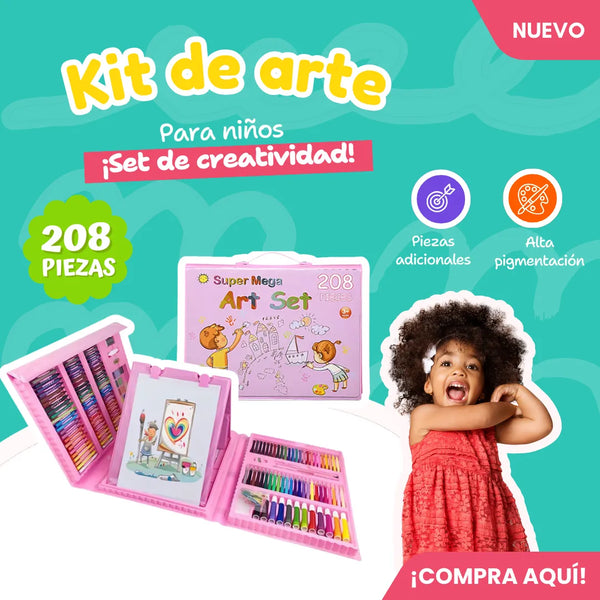 Set Kit Arte Niños Maleta Crayón Acuarela 208 Piezas Creatividad Infantil