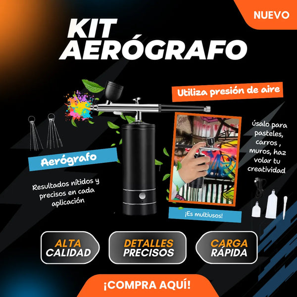Kit De Aerógrafo Inalámbrico Con Compresor Aire Ajustable Portátil