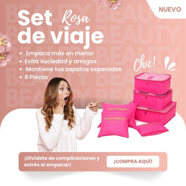 Organizador De Valija Set De Viaje Necessaire 6 Piezas Color Rosa