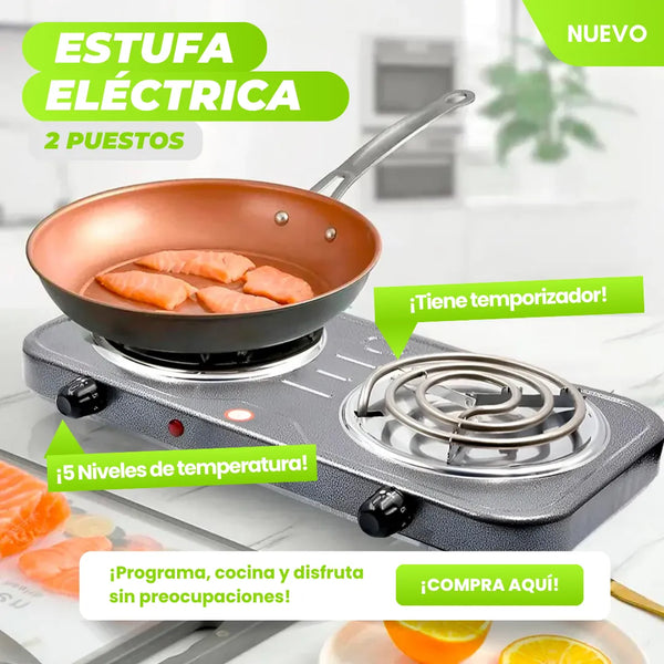 Estufa Electrica 2 Puestos Con Temporizador Y 5 Niveles De Temperatura