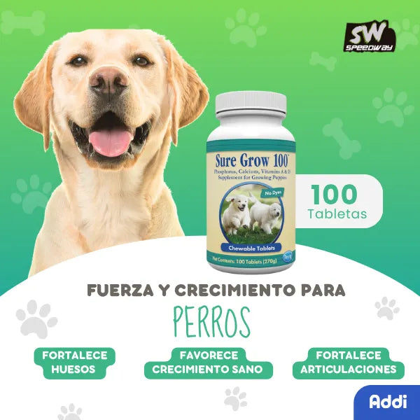 Suplemento Para Perros Sure Grow Calcio Y Fosforo 100 Tabs Facil Absorcion