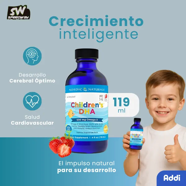 DHA Omega-3 Para Niños Nordic Naturals 119 ml Fresa Suplemento Salud Cerebral y Cardíaca