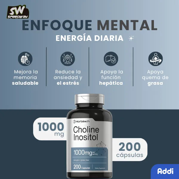 Inositol de Colina 1000 mg Horbaach 200 Cápsulas Apoya Salud Cognitiva Nerviosa y Hepática