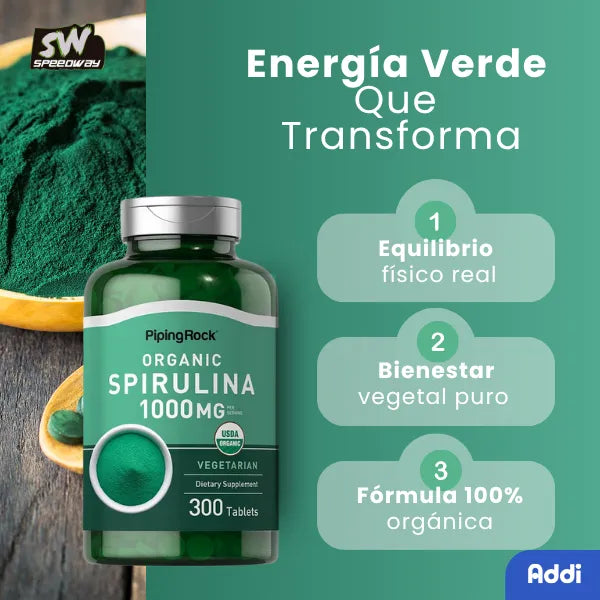Espirulina Organica 1000 Mg Superalimento Vegetariano Sin Gluten 300