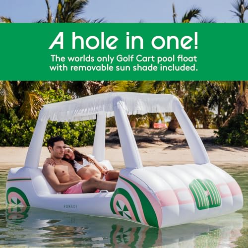 Funboy Carro De Golf Inflable Gigante Flotador De Piscina Con Sombrilla Retro - Imagen 4