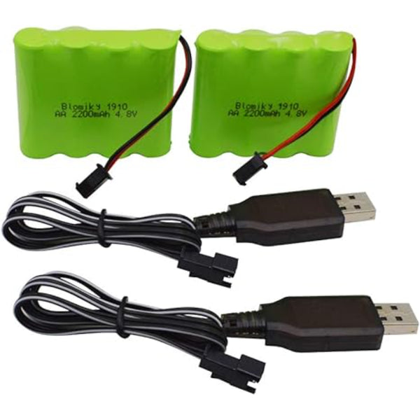 Blomiky Paquete de 2 Baterías Recargables AA NiMH 4.8V 2200mAh con Cargador USB para Juguetes RC