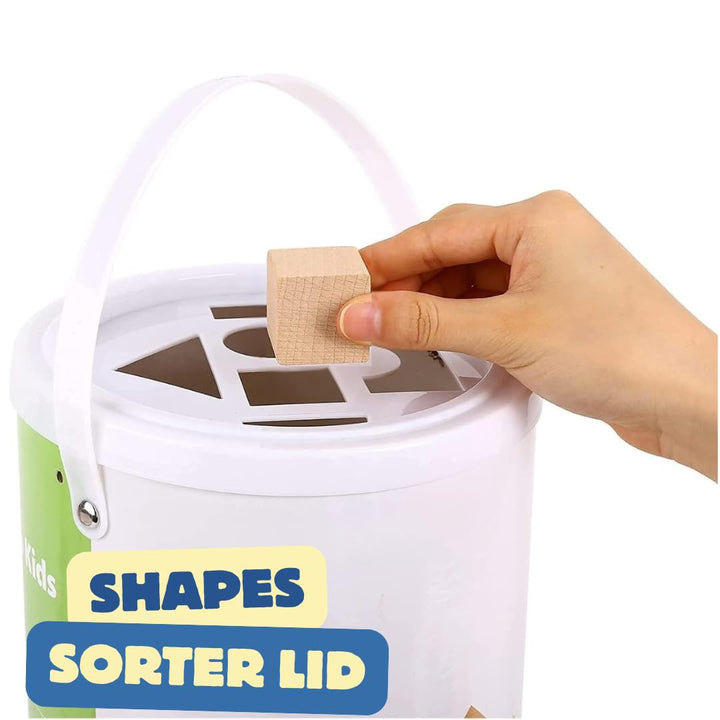 Bloques De Madera Natural Para Niños 100 Piezas Con Contenedor Educativo - Imagen 5