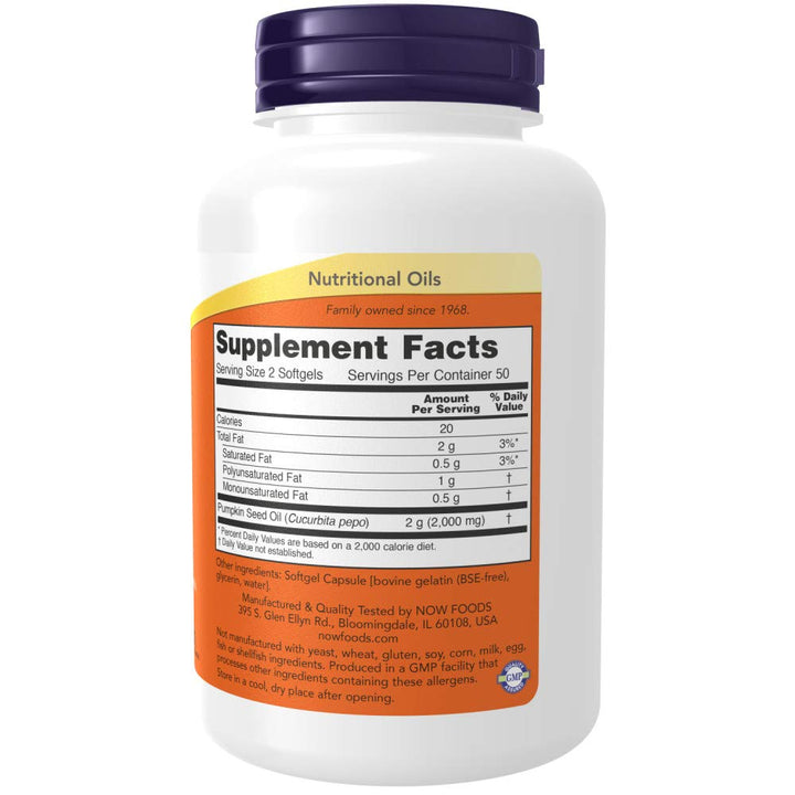 Aceite De Semillas De Calabaza Now Foods 1000 Mg Cápsulas Alta Calidad - Imagen 2
