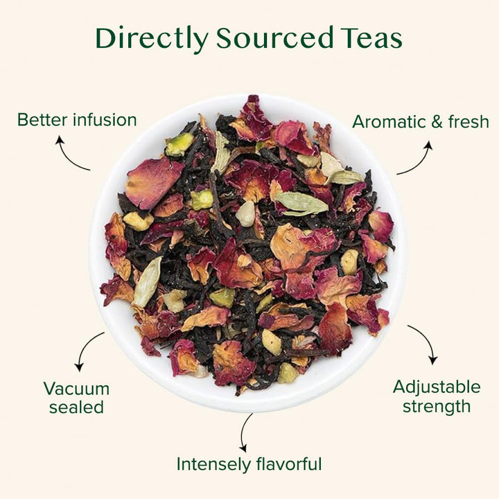 Vahdam Blooming Rose Tea Té Negro con Rosa y Especias 200 Gramos Envío Gratis - Imagen 3