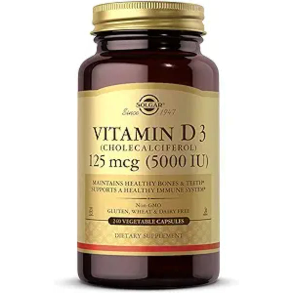 Vitamina D3 5000 UI Solgar 240 Cápsulas Para Huesos Sanos Y Sistema Inmunitario