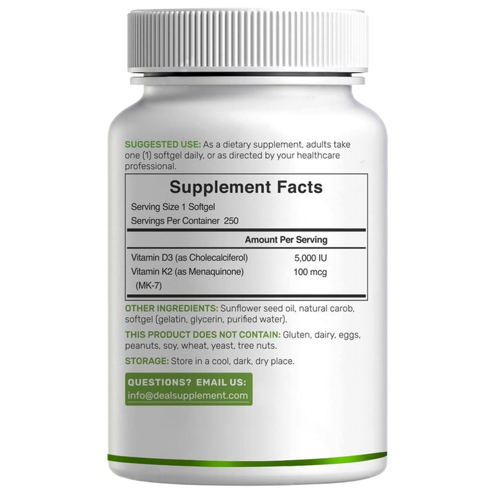 Suplemento de Vitamina D3 y K2 Deal Supplement 5000 IU 250 Cap - Imagen 6