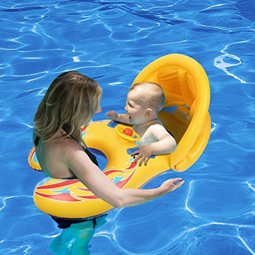 Anillo De Natación Inflable Para Bebés Mami Y Bebé Sombrilla Volante Y Bocina - Imagen 2