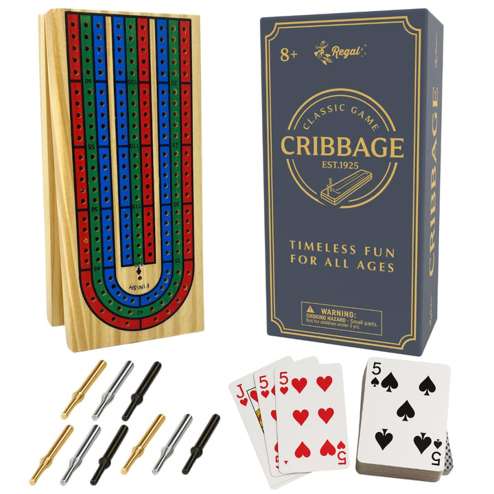 Juego De Mesa Cribbage De Madera Plegable Con Clavijas Y Baraja Regal Games - Imagen 1