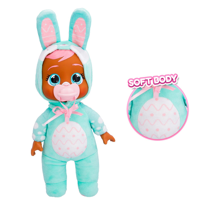 Muñeca Tiny Cuddles Bunnies Cindy 9 Pulgadas Lágrimas Reales Pijama Conejito Verde - Imagen 3