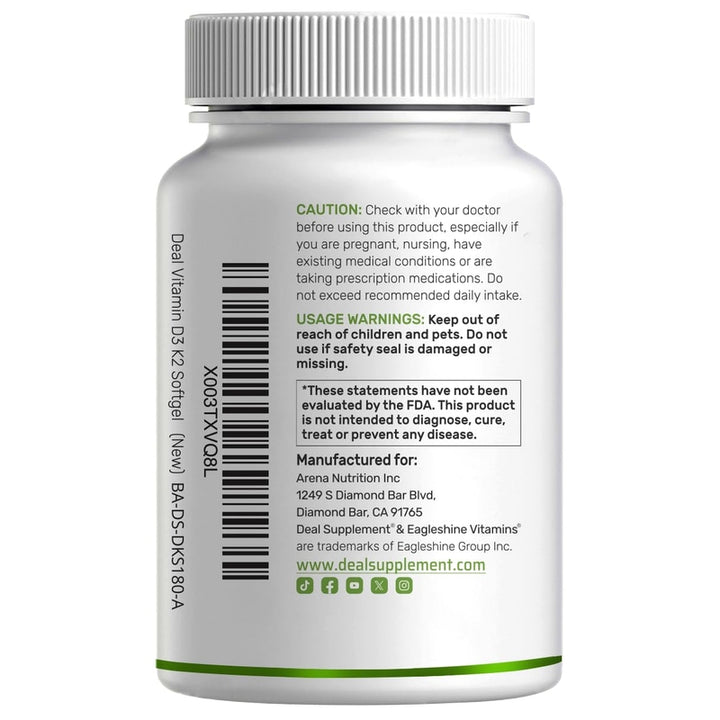 Suplemento de Vitamina D3 y K2 Deal Supplement 5000 IU 250 Cap - Imagen 7