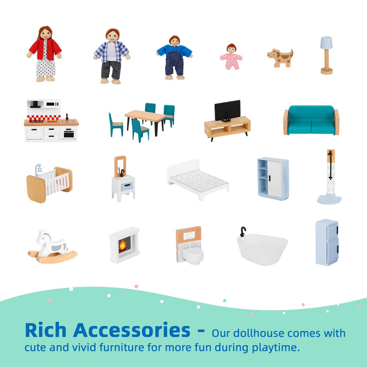 Casa De Muñecas De Madera 80 Cm Con Ascensor 21 Muebles Y Muñecos - Imagen 7