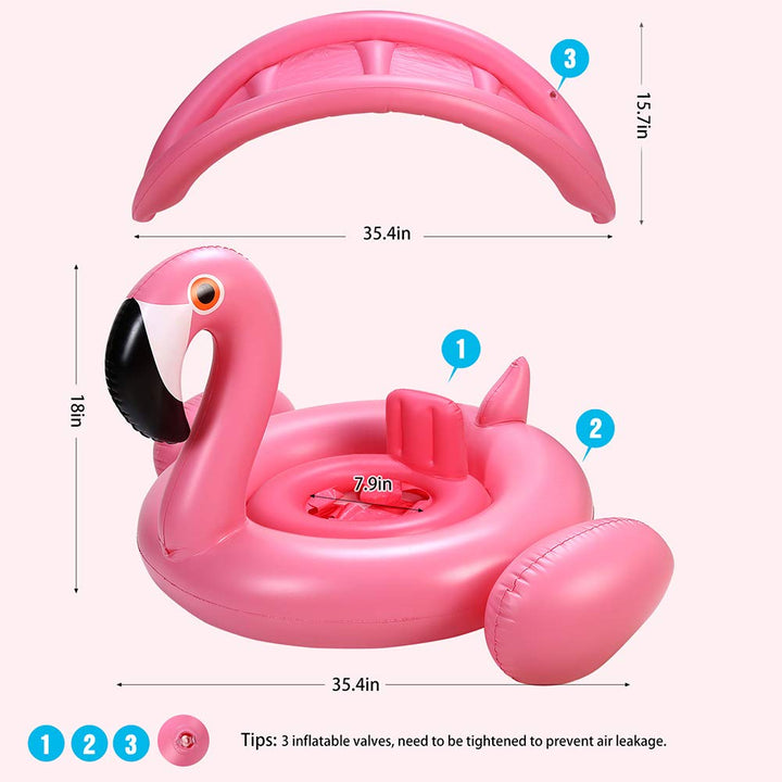 Flotador Para Bebés Con Toldo Ajustable Flamenco Piscina Rosa 6 A 48 Meses - Imagen 6