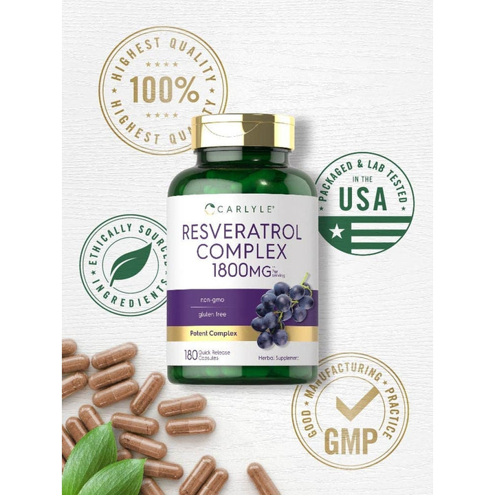 Carlyle Resveratrol Complex 1800mg - Suplemento Antioxidante en Cápsulas - Promueve Salud y Bienestar - 180 Cápsulas - Imagen 5