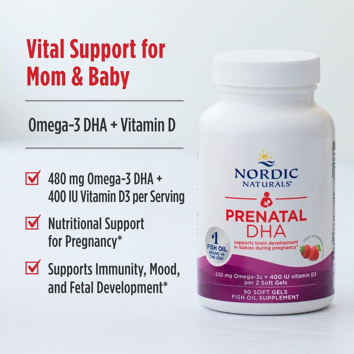 Prenatal DHA Nordic Naturals 830mg Omega 3 400 UI D3 120 Cápsulas Sin Sabor - Imagen 7