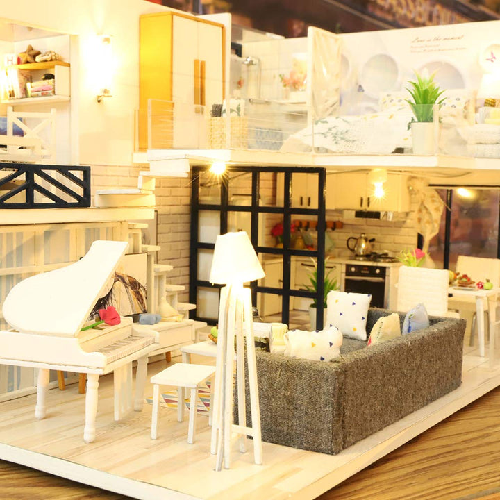 Kit Casa De Muñecas Miniatura Escala 1 24 Con Música Y Muebles - Imagen 2