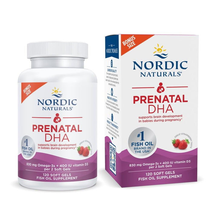 Prenatal DHA Nordic Naturals 830mg Omega 3 400 UI D3 120 Cápsulas Sin Sabor - Imagen 1