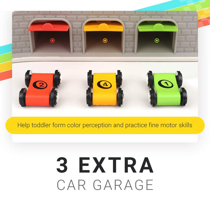 Juguete de Rampa de Carreras Para Niños 2 a 4 Años Con 4 Autos Estacionamiento y Gasolinera - Imagen 4