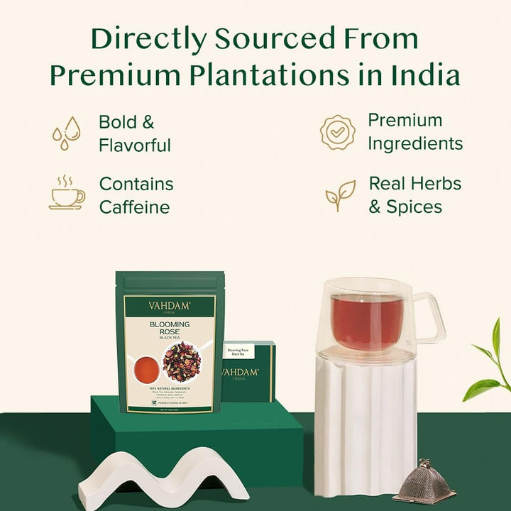Vahdam Blooming Rose Tea Té Negro con Rosa y Especias 200 Gramos Envío Gratis - Imagen 5
