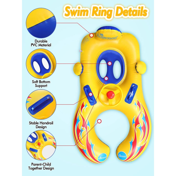 Anillo De Natación Inflable Para Bebés Mami Y Bebé Sombrilla Volante Y Bocina - Imagen 4