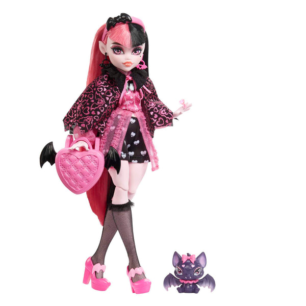 Muñeca Draculaura Monster High Con Cabello Rosa Y Negro Con Accesorios Y Mascota - Imagen 1
