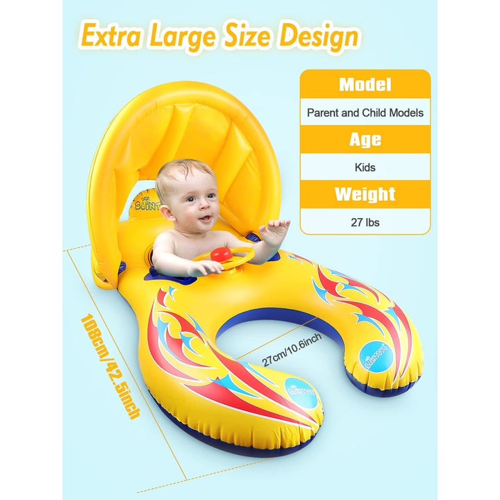 Anillo De Natación Inflable Para Bebés Mami Y Bebé Sombrilla Volante Y Bocina - Imagen 3