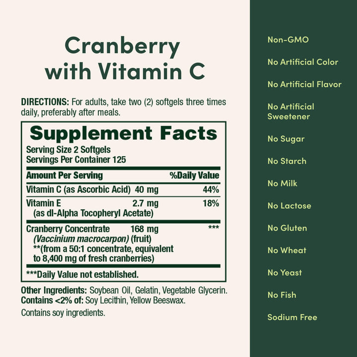 Nature's Bounty Cranberry 4200mg Con Vitamina C Suplemento Salud Urinaria 100 Cápsulas - Imagen 5