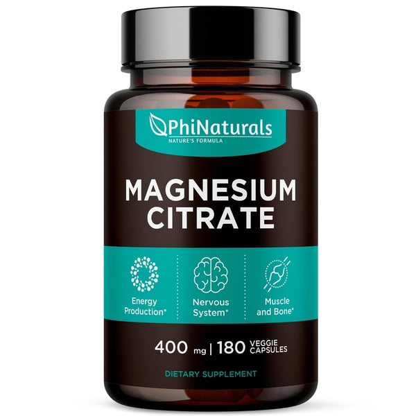 Citrato De Magnesio 400 Mg PhiNaturals 180 Cápsulas Alivio Muscular Nervioso Energía - Imagen 1