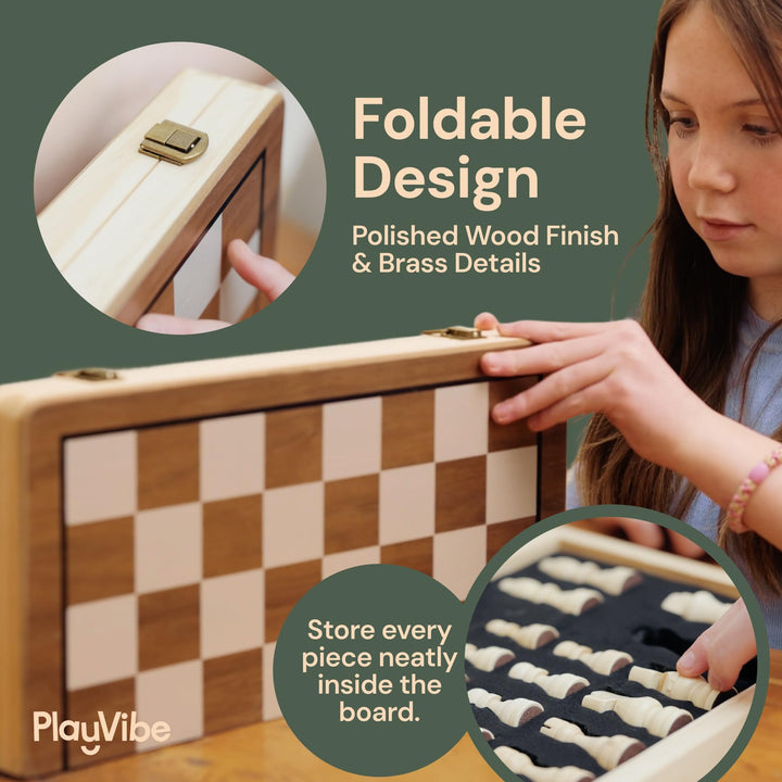 Juego De Ajedrez Y Damas De Madera Tablero Plegable 15 Pulgadas - Imagen 8