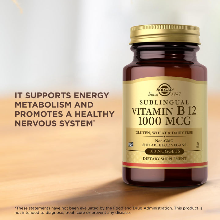 Vitamina B12 1000 Mcg Sublingual Solgar Sin Gluten Vegano 100 Pepitas Energía Y Salud - Imagen 5