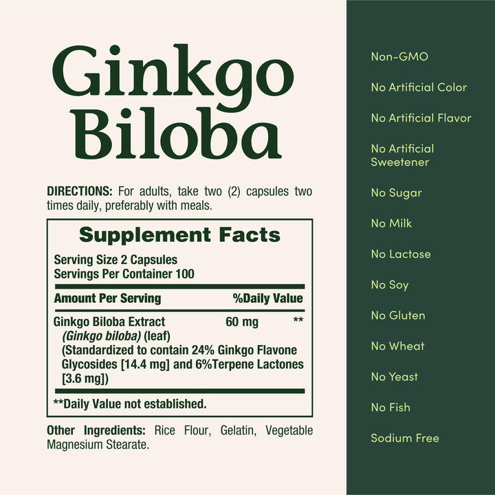 Ginkgo Biloba 60 Mg Natures Bounty 200 Capsulas Salud Cerebral y Memoria - Imagen 5