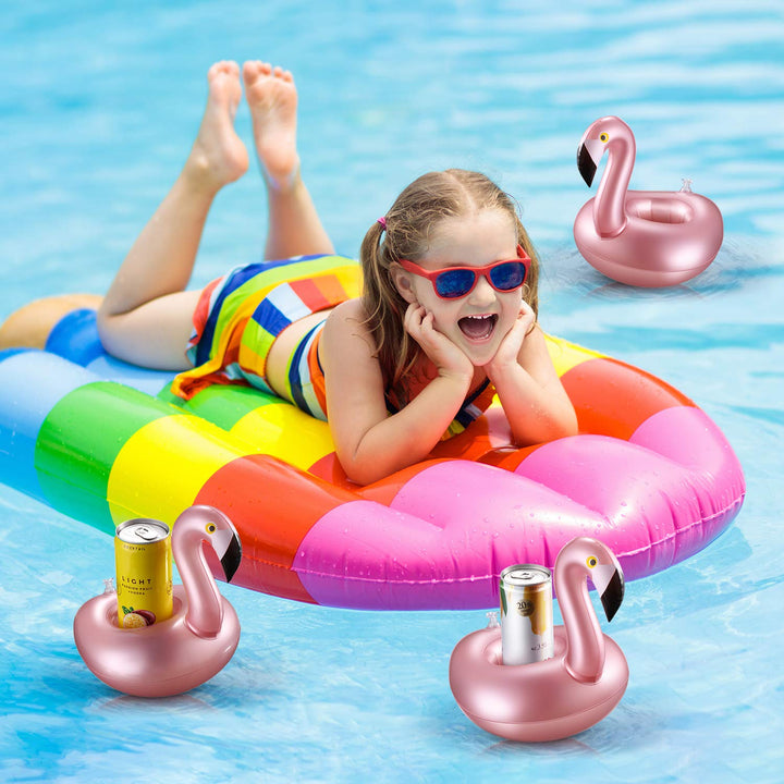 12 Piezas Portavasos Inflables Flamenco Oro Rosa Diseño Estable Reutilizables - Imagen 4