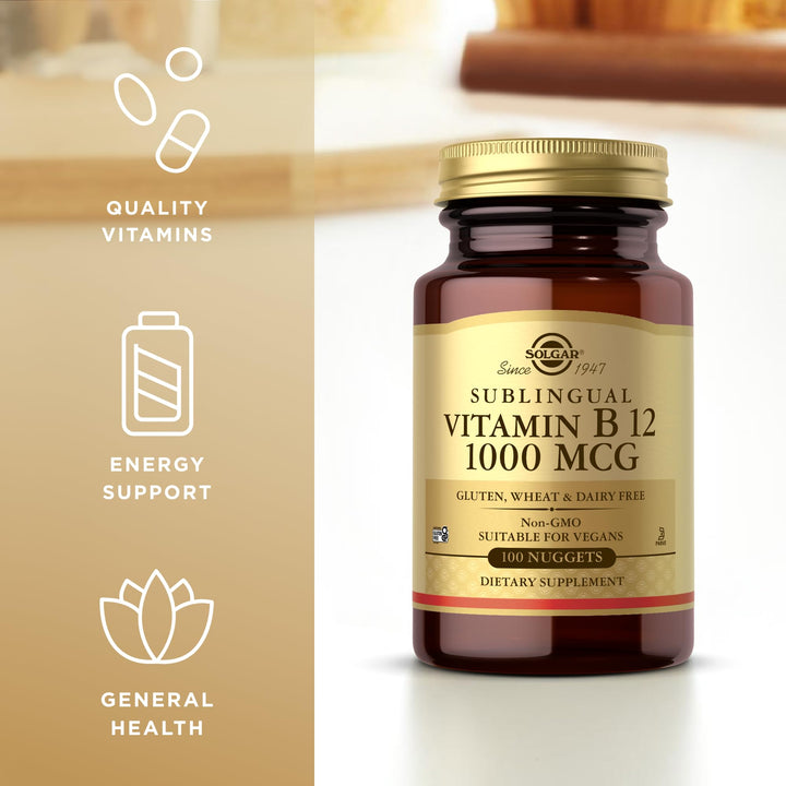 Vitamina B12 1000 Mcg Sublingual Solgar Sin Gluten Vegano 100 Pepitas Energía Y Salud - Imagen 4