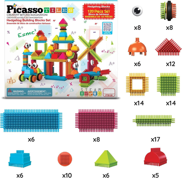 PicassoTiles PTB120 Set 120 Piezas Bloques Dentados 3D Educativo Creativo - Imagen 3
