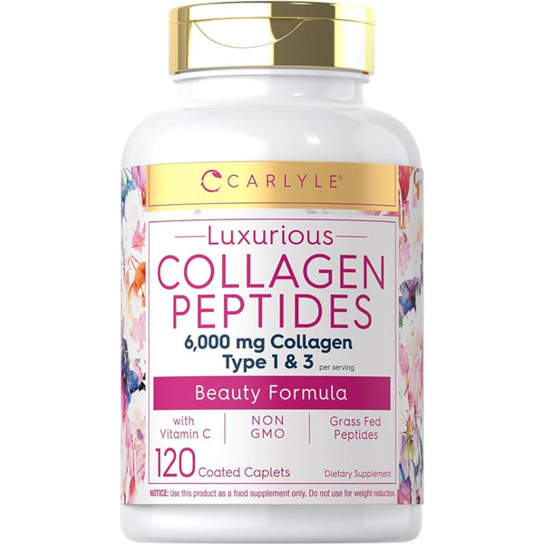 Peptidos de Colágeno 6000mg con Vitamina C 120 Cápsulas Tipo 1 y 3 Fórmula Natural