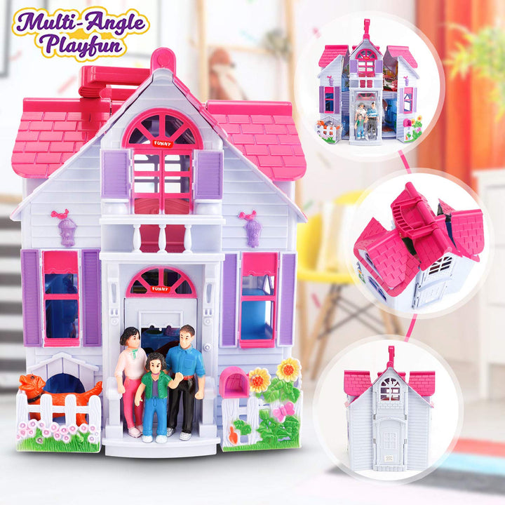 Casa De Muñecas Plegable My Sweet Home 3 En 1 Con Muebles Y Figuras - Imagen 3