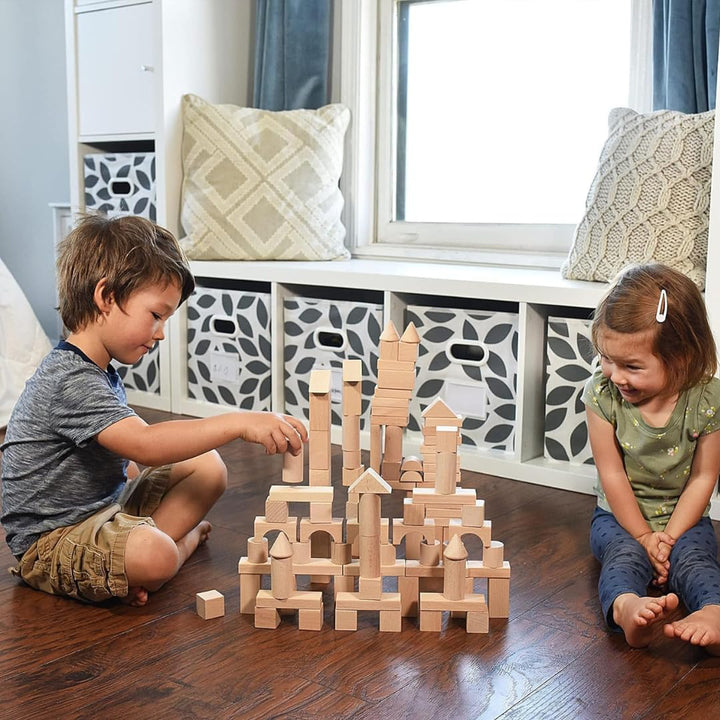 Bloques De Madera Natural Para Niños 100 Piezas Con Contenedor Educativo - Imagen 2